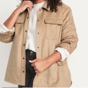 Old Navy Classic Camel Brushed-Twill Front Snap Round Hem Shacket Women's XL